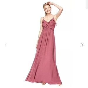 Bill LevKoff Rosewood Chiffon V-Neck A-line Bridesmaid Dress